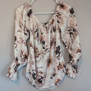 Express Floral Blouse - Cream and Pink